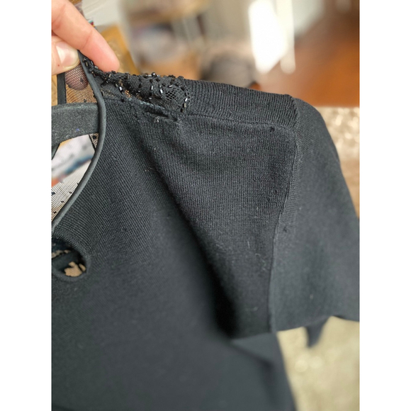 Vintage Black Beaded Lace Maxi Dress Lambswool Old Money Evening Gown Black Tie - Picture 6 of 9